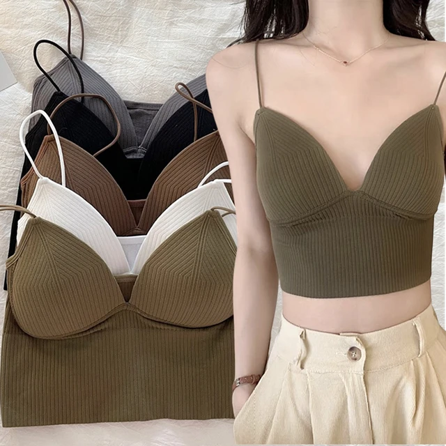 Knitted Binder Chest Woman Tank Tops Spaghetti Strap Corset Crop Camis With  Built in Bras Korean Fashion Woman Vest Camisole - AliExpress