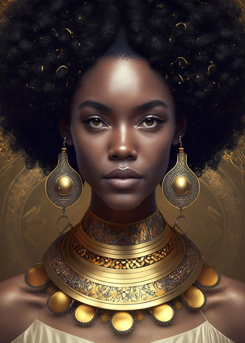 Elegant African Black and Gold Woman Portrait Canvas Art for Modern Living Room Decor