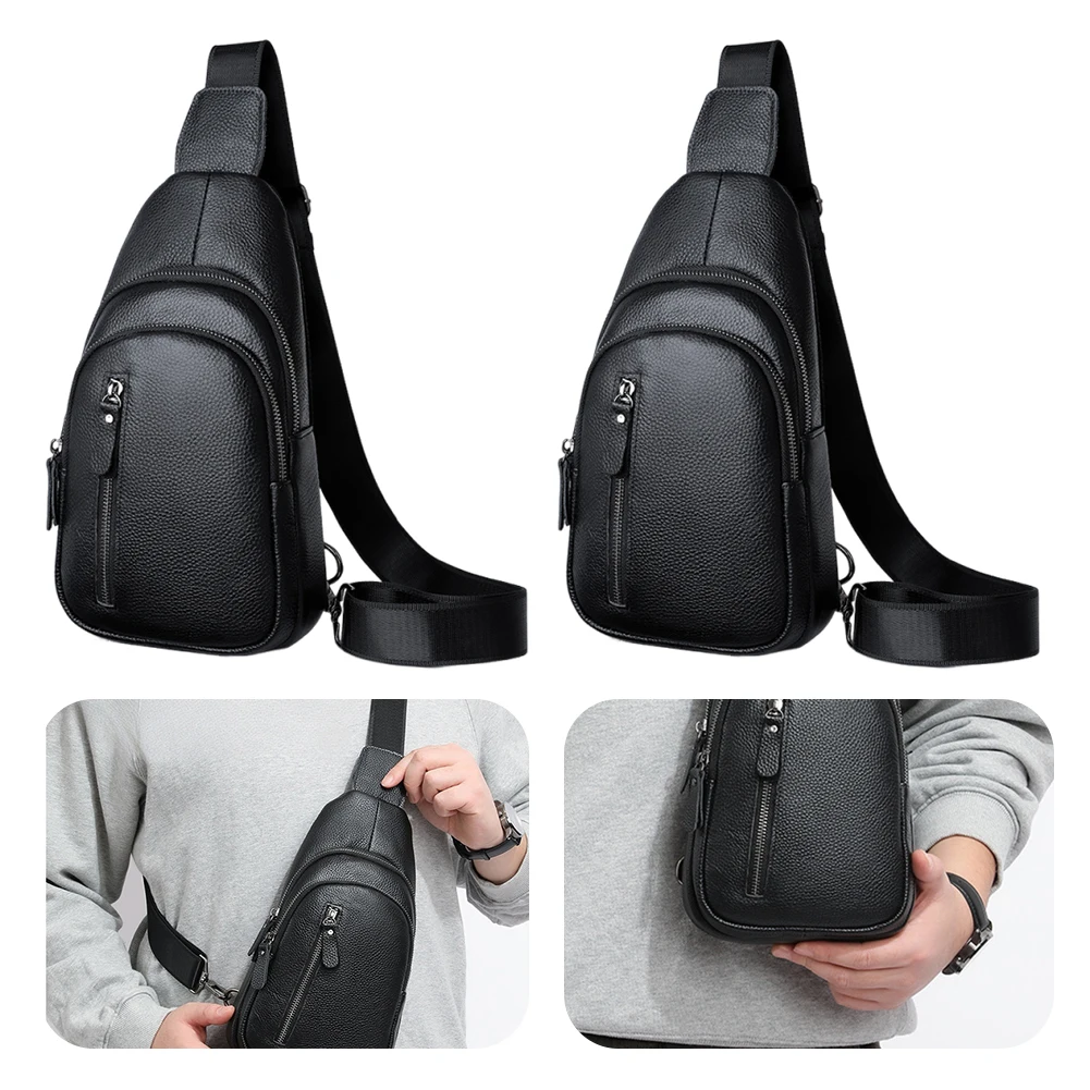 Men Leather Sling Bag with Adjustable Shoulder Strap Cross Body Pack Sling Backpack Chest Daypack for Hiking Cycling Traveling