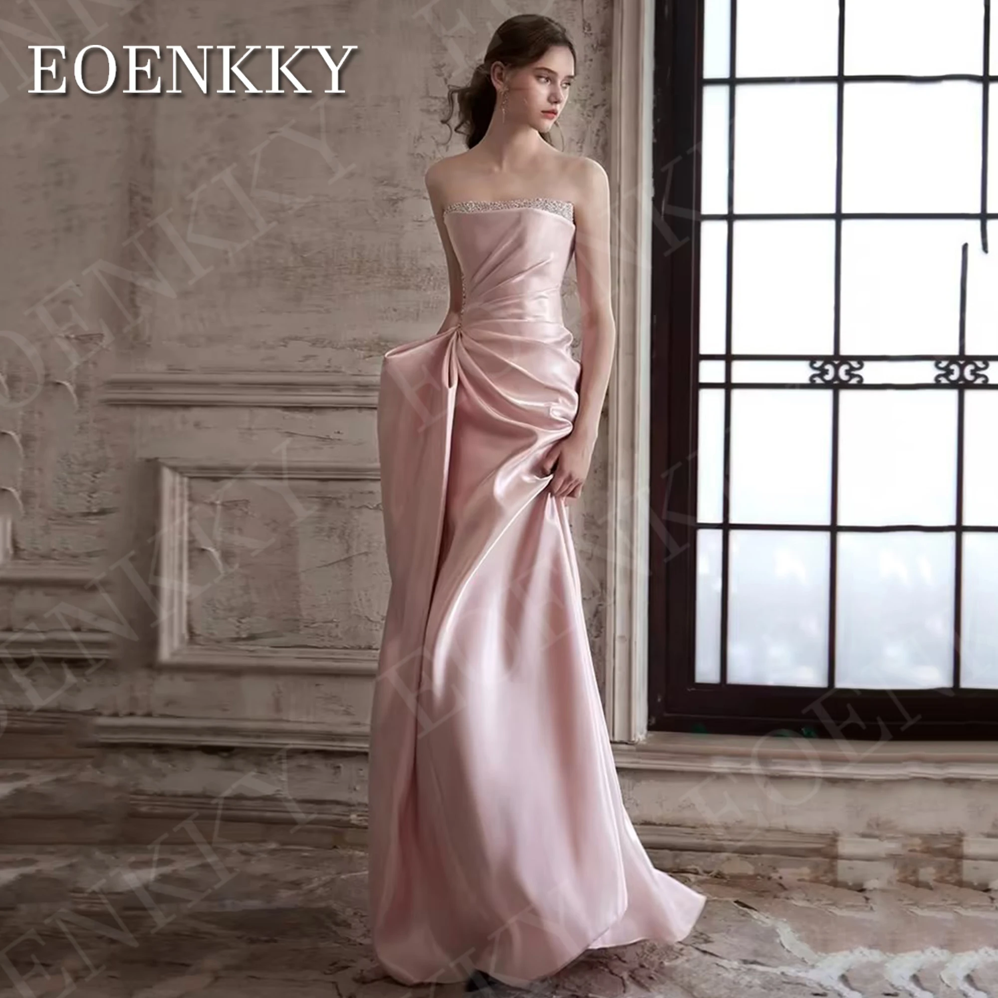 EOENKKY Mermaid Elegant Evening Dresses Prom Strapless Beaded Sleeveless Wedding Party Dress Pink Woman Customized فساتين سهرة 2