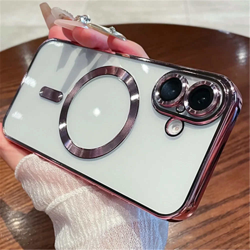 Coque de luxe transparente pour chargement sans fil Magsafe pour iPhone 16 15 14 Plus 13 12 11 Pro Max X XS Max XR, coque antichoc_voghion.com
