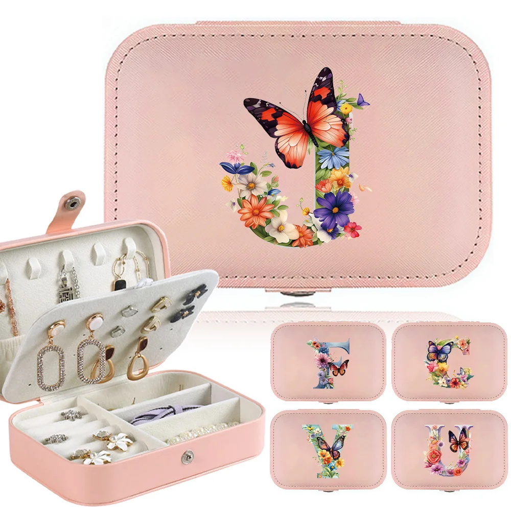 New High-capacity Fashionable Minimalist Portable Waterproof PU Leather Butterfly Letter Printing Pattern Jewelry Storage Box cross texture pattern printing leather phone case for xiaomi redmi 9c 9c nfc angry bear and warning words