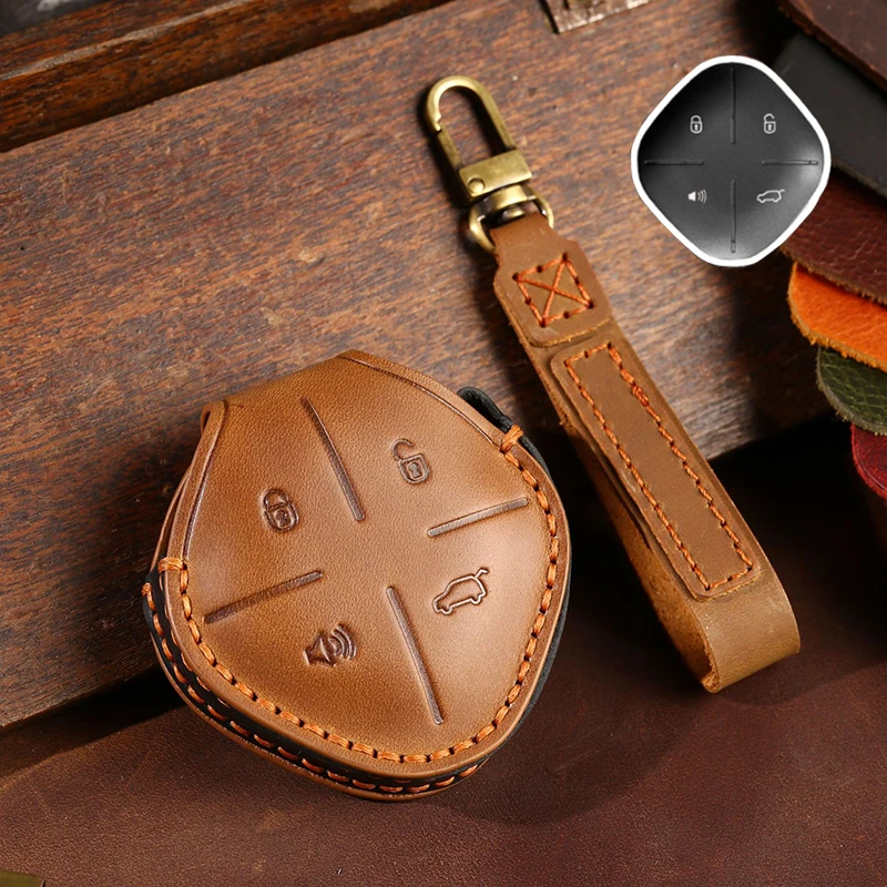 

Handmade Genuine Leather Car Key Case Cover Fob Shell for Jetour X-1 Plus DTC 2022 Car Keychain