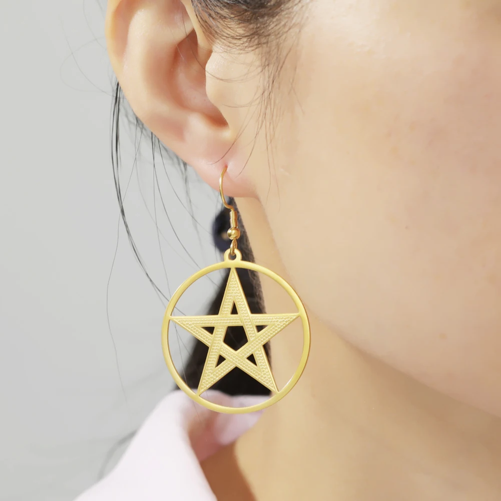 Dawapara Vintage Pentagramm Ohrringe Pentagramm Stern Baphomet Spirale Anhänger Gesundheitsschutz Amulett Edelstahl Schmuck – Detail 10