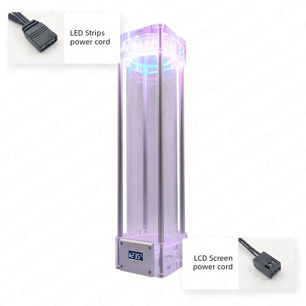 Zemod-a-rgb Tanque de Água Quadrado Cubóide Temperatura Aura Display Lcd Tampa de Metal Pm-wdx5v 5v 168 mm 218 mm 268 mm - Imagem 4