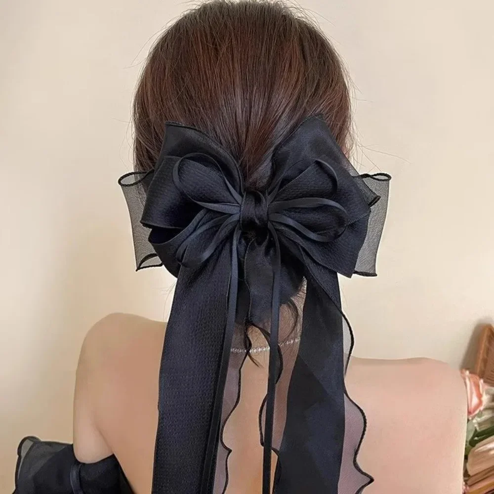 Bright Silk Bow Spring Clip Black Hairpin Girls Sweet Ponytail Hair Clip Barrettes for Women Summer Fashion Hair Accessories장식