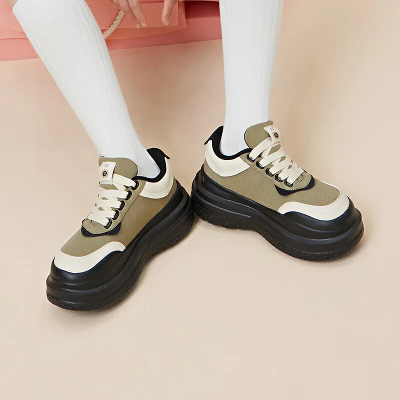 여성용 통기성 캔버스 스니커즈, 큰 머리, 캐쥬얼 메리 제인, 두꺼운 바닥, 361 도 스포츠 신발, 682326605F 