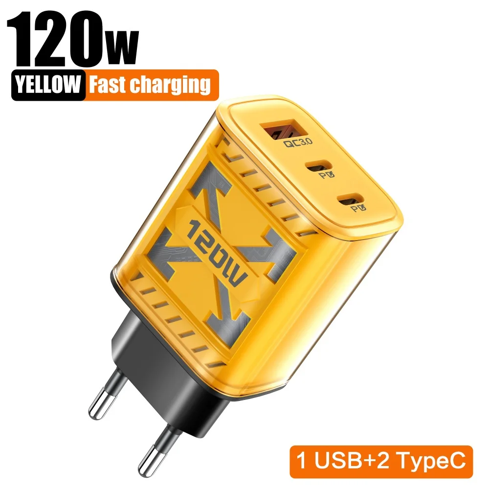 120W 3 Ports USB C Charger PD Fast Charging Charger Power Adapter Type C Quick C