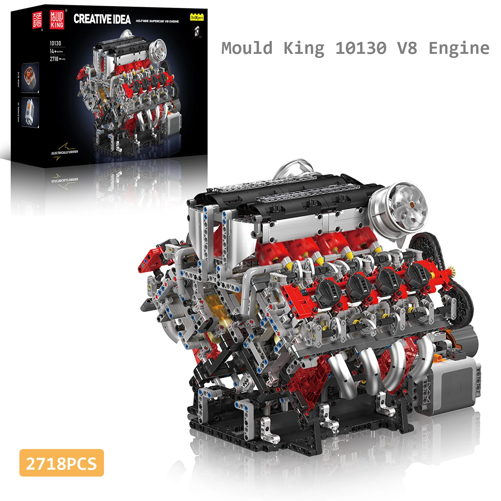 Mould King 10130 V8 Engine Model kit F488 Supercar V8 Engine Set Assembly Brick Toys Mechanic Engineering Construction Set