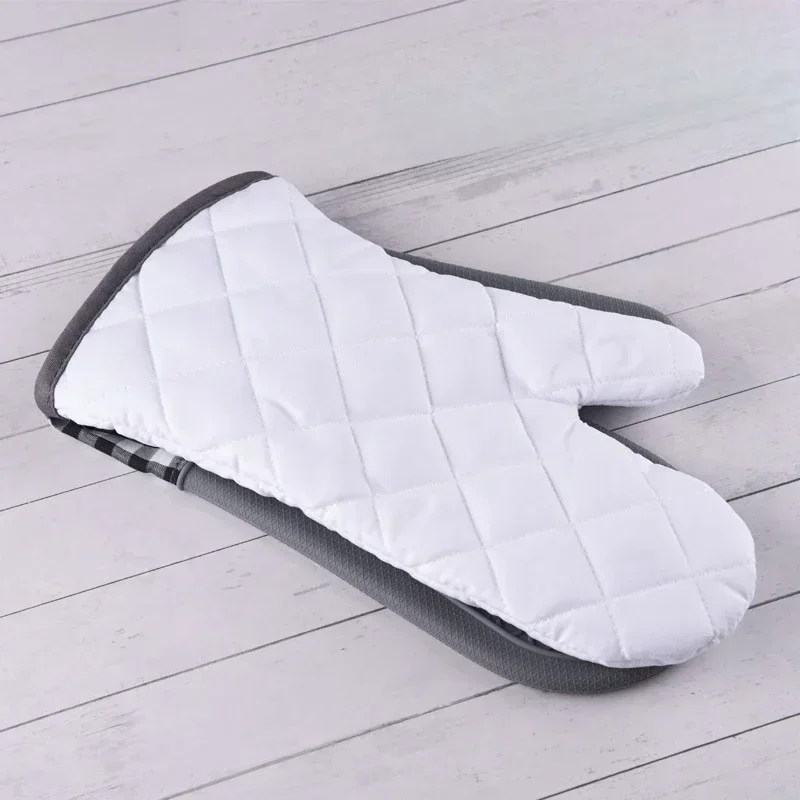 1pcs Kitchen Silicone Anti Scald Gloves Thickened Extended and Cotton Baked Household Microwave Oven Insulation Gloves