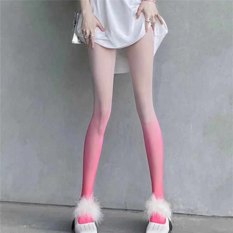 

Women Sexy Gradient Pantyhose Cute Candy Color Tights Stockings Female Spring Summer Thin Transparent Party Club Lolita Tights