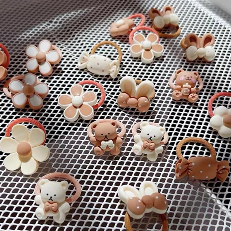 10/20/100Pcs Cute Cartoon Bear Rabbit HairBand Girls Elastic Rubber Band Headwear Flower Bow Baby Kids Hair Accessories Ornament hair accessories hair bands