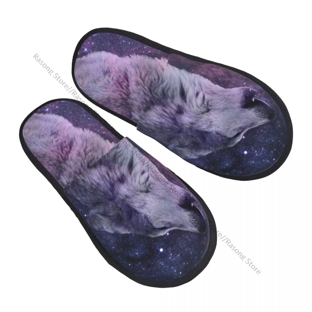 

Indoor Galaxy Night Mystical Starry Sky Wolf Warm Slippers Home Plush Slippers Home Soft Fluffy Slippers