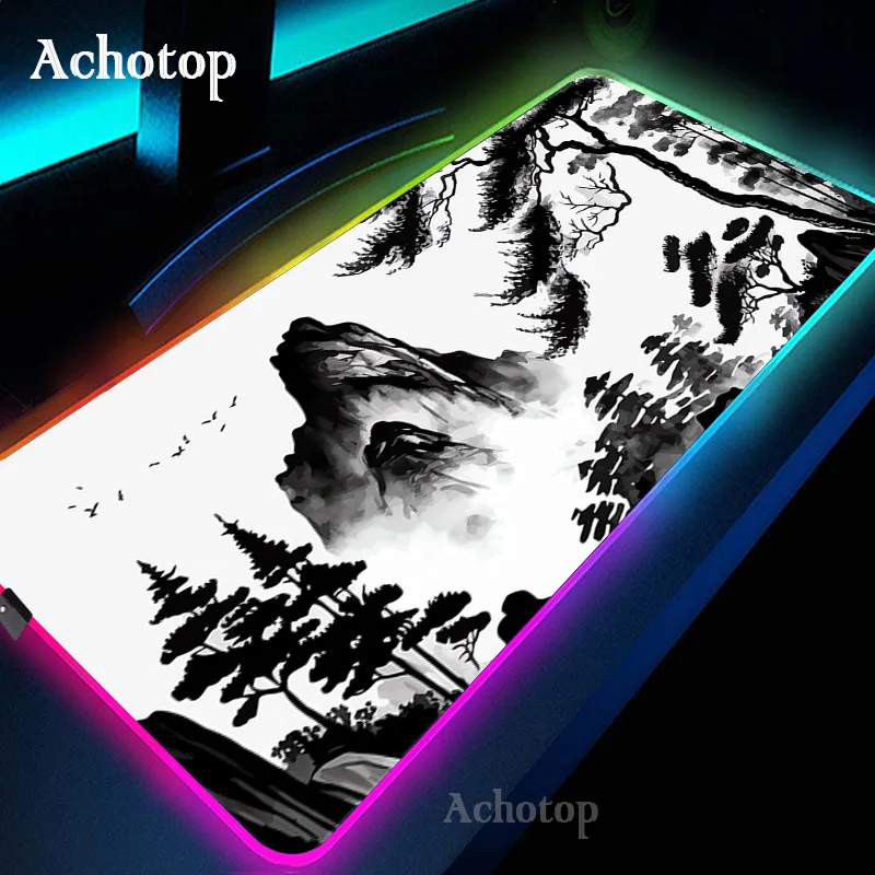 

Большой коврик для мыши Mountain Serenity RGB, китайский коврик для мыши с чернильным рисунком, Настольный коврик для клавиатуры, игровой коврик для мыши, XXL, офисные компьютерные коврики