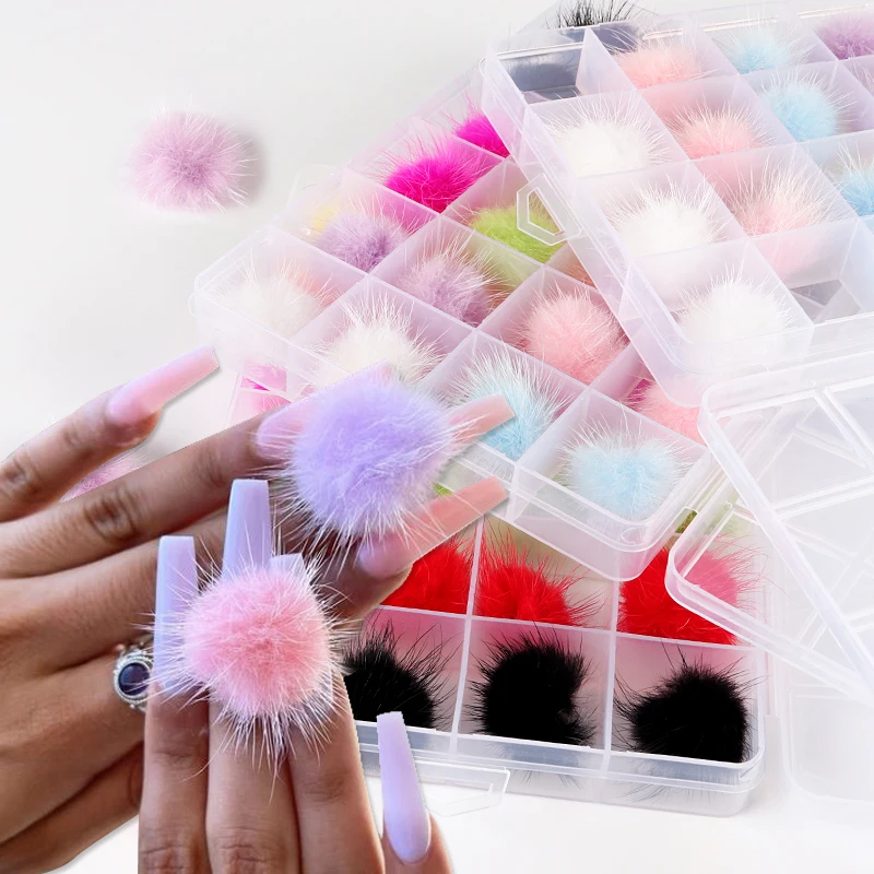 

24Pc/Set Colorful Pompoms Plush Nail Charms Decorations Soft Hairball Detachable Magnet Fashion Parts Nail Supplies Accessories
