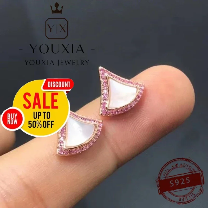 1:1 Western style s925 Silver Couple Fashion diamond Earrings Luxury Jewelry Gift Personalized Shiny Halloween Gift Fan earrings
