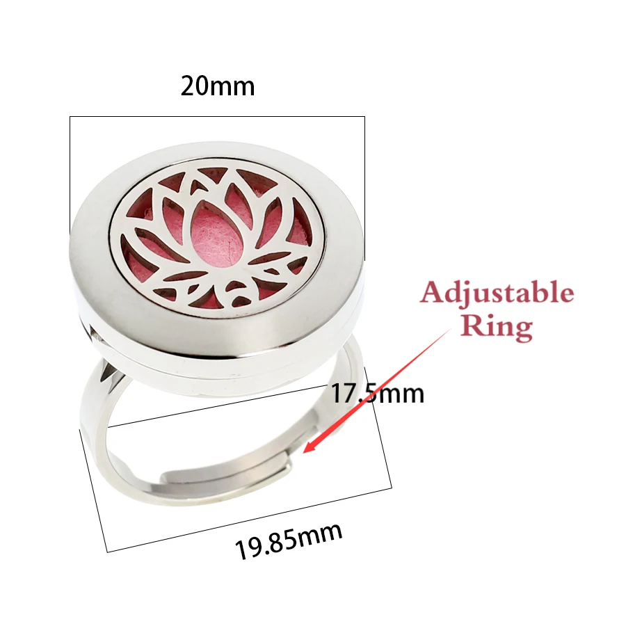 Flower of Life Stainless Steel 20mm Diffuser Locket Finger Ring Resizable Essential Oils Aromatherapy Ring Free 10Pads Dropship 2