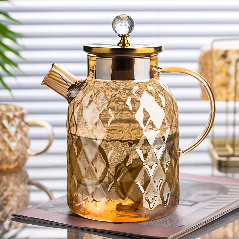Glass Tea Kettle With Bamboo Lid And Removable Filter Spout Champagne Teapot For Loose Leaf Blooming Tea And Fruit Tea