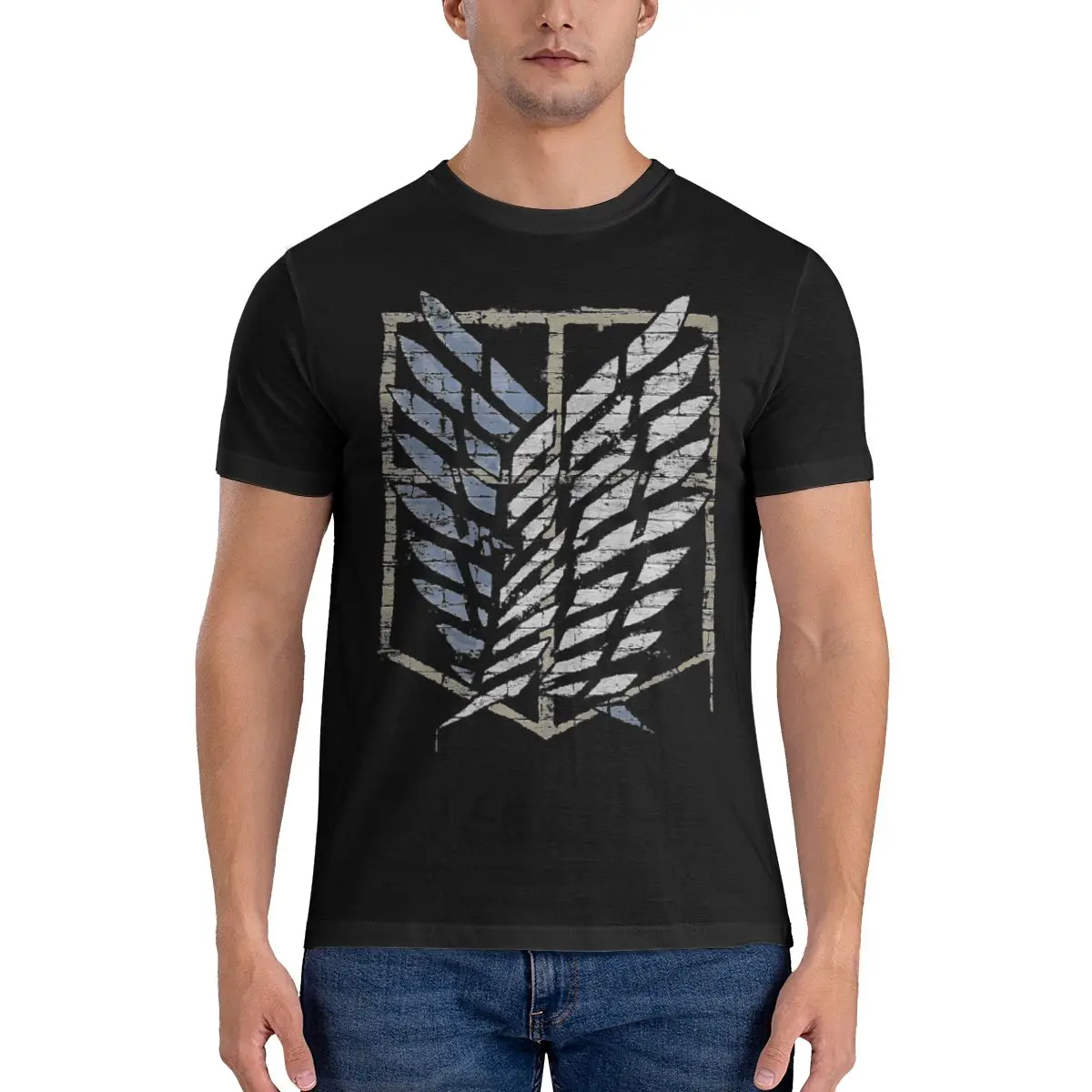 Novità Aot Scout Emblem Graffiti T-Shirt Uomo Girocollo T-Shirt In Puro Cotone Attack On Titan Eren Mikasa Anime Tee Shirt