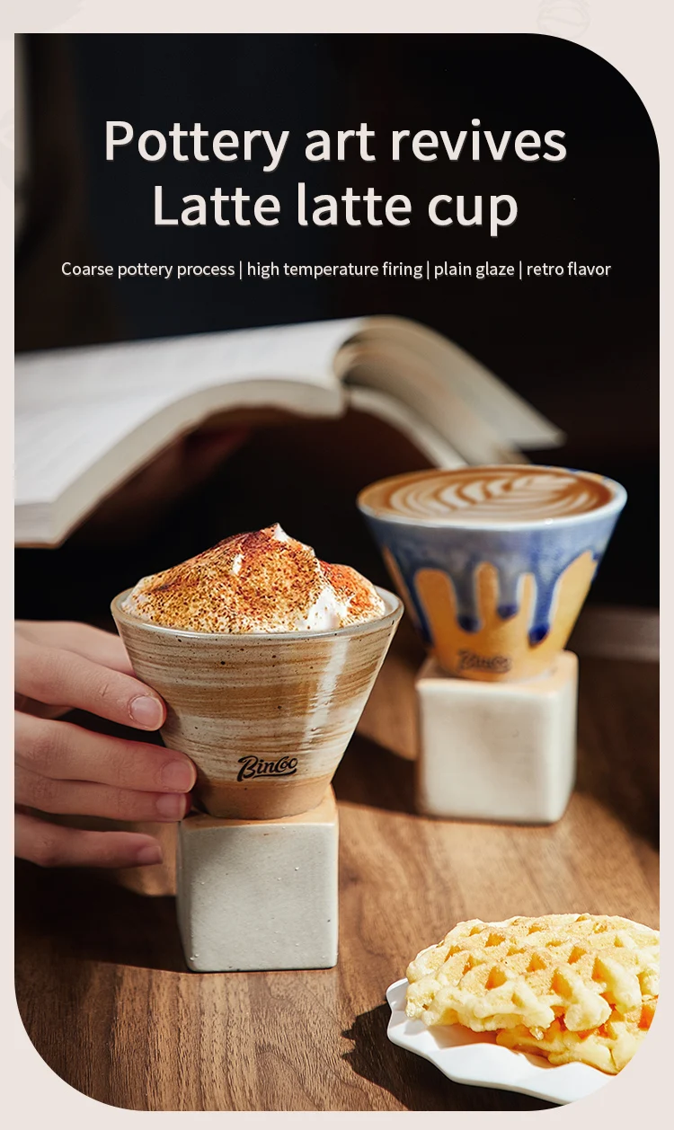 Description Picture 3 of item1PC Japanese Style Retro Ceramic Coffee Cup Rough Pottery Tea Cup Latte Pull Flower Porcelain Cup Pottery Mug For Home Office