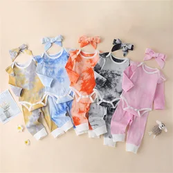 Newborn Baby Girl Boy Clothes Sets Tie Dye Long Sleeve Bodysuits + Elastic Pants + Headband 3PCs Outfits Baby Fashion Clothes