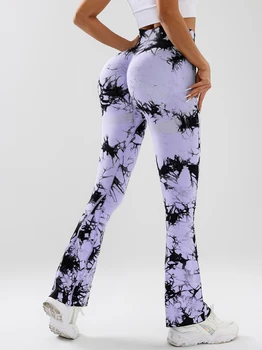 4 Pack US Local Women's Tie-dye flared yoga pants, High-waisted hip lifts, athletic leggings, wideleg gym pants 2
