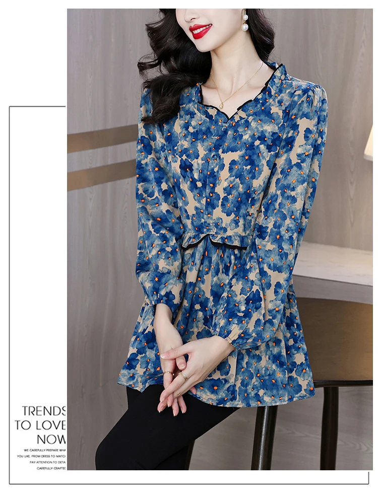 Loose Clothes Women 2024 Autumn Elegant Office Lady Button Basic Shirts Casual Retro Vintage Ruffles Tunic Peplum Tops Blouses