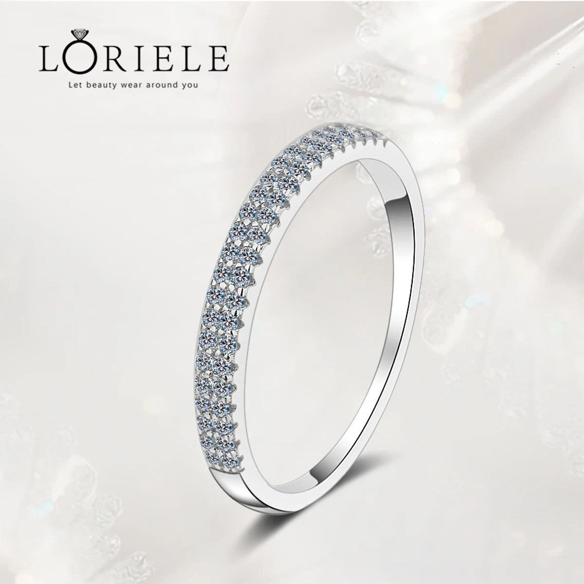 

LORIELE Moissanite Half Eternity Ring Sterling Silver Stackable Engagement Ring Small Sparckly Moissanites Diamond Wedding Bands