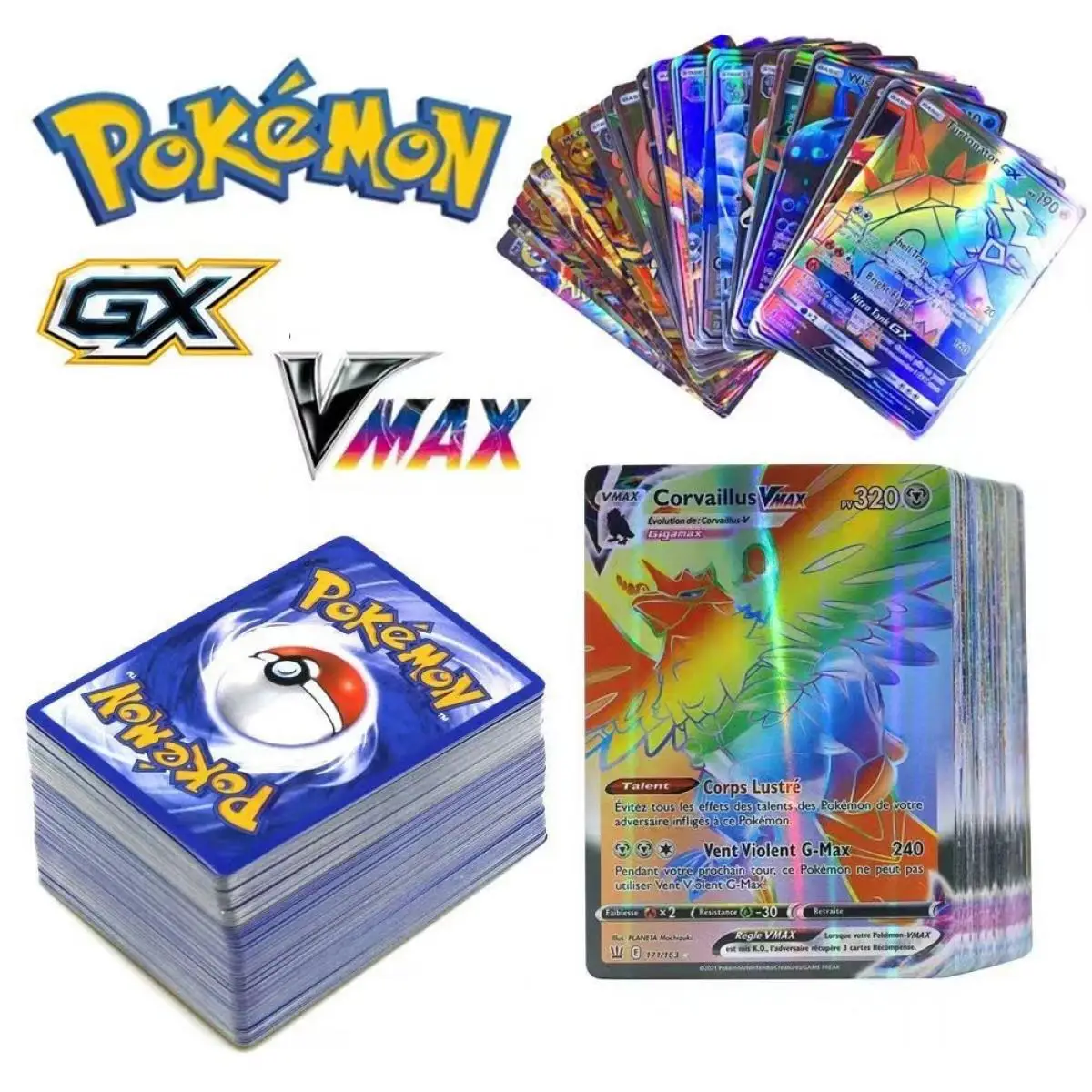 

Карты Pokemon Shining 1/коробка 100VMAX Vstar GX Mega немецкая французская английская CSR Радужная коллекция игровых карт