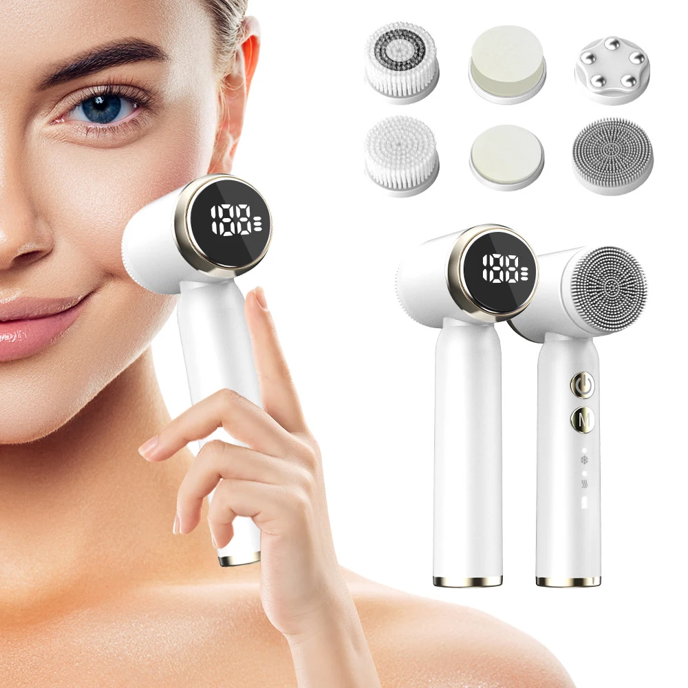 6 In 1 Electric Facial Brush Face Cleaner Ultrasonic Skin Scrubber
