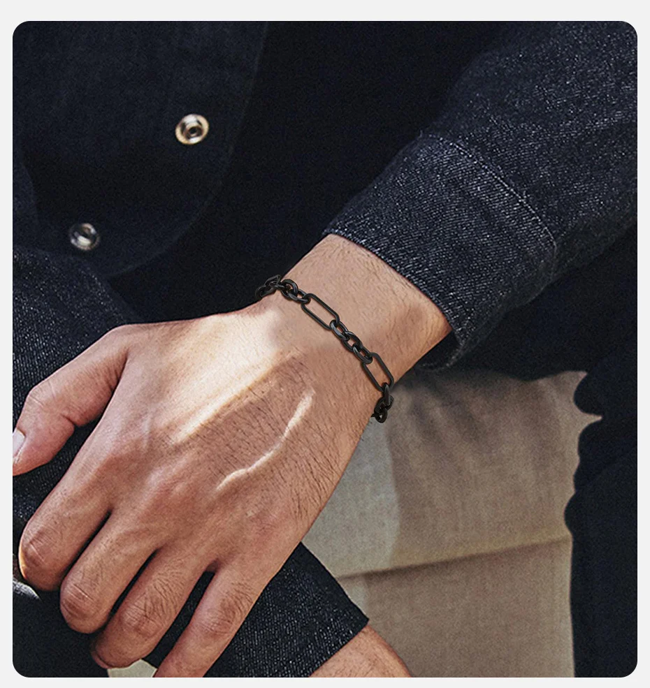 Vnox Persönlichkeits-Rolo-Gliederkettenarmbänder für Männer und Jungen, wasserdichtes Büroklammer-Kettenarmband aus Edelstahl, einfacher Herrenschmuck – Detail 3