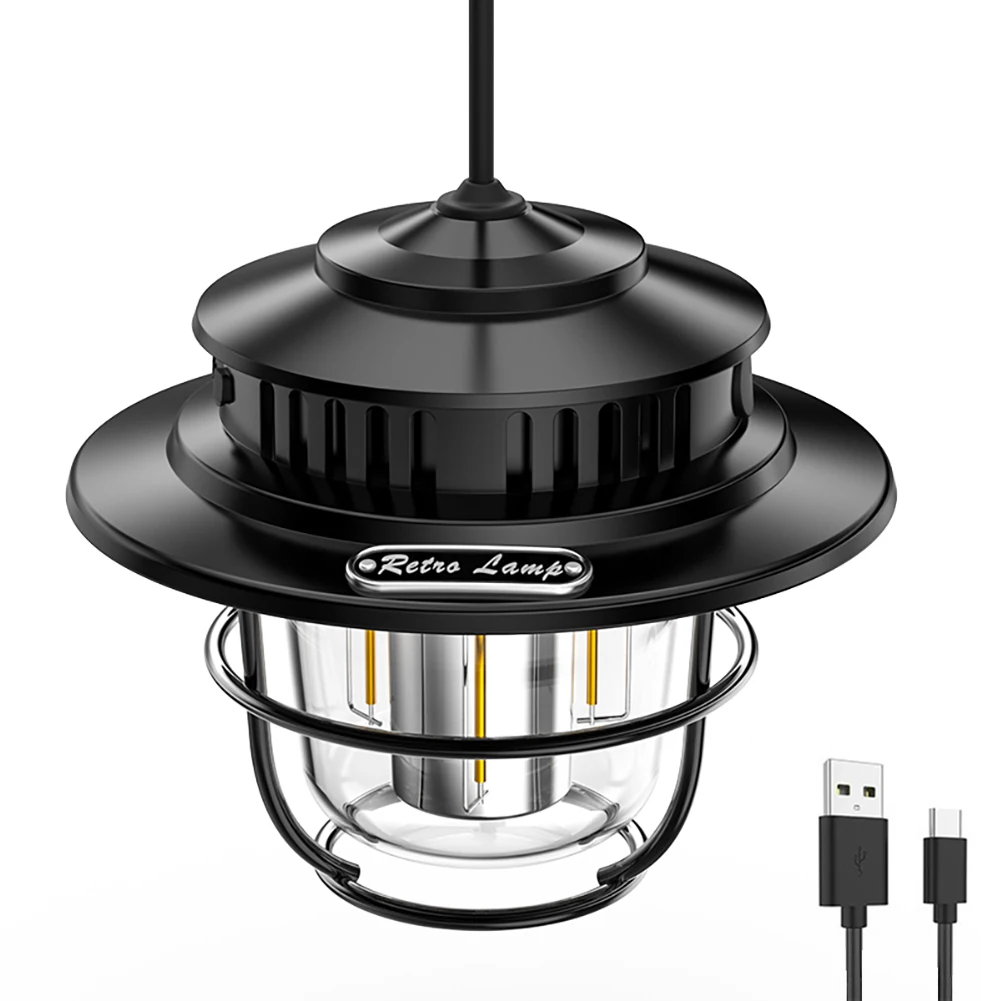 Vintage Atmosphere Camping Lantern 200 Lumens Tent Light Type-C USB Rechargeable Daily Waterproof for Hiking Fishing Emergency