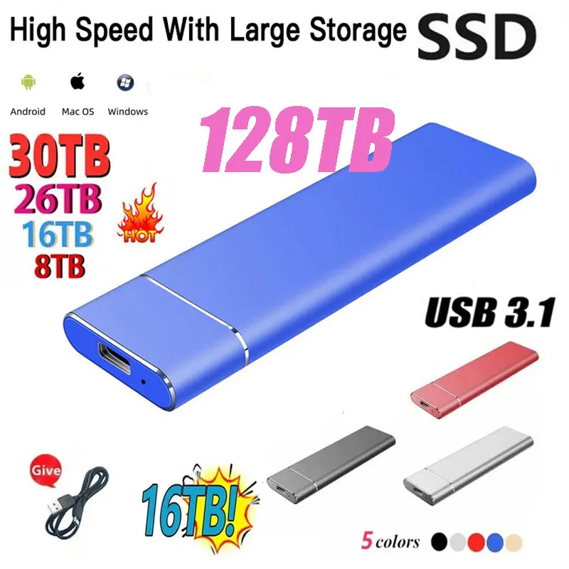 

High-Speed 500GB 2TB 4TB 8TB 16TB SSD Portable External Solid State Hard Drive USB3.1 Interface Mobile Hard disk For Laptop Mac