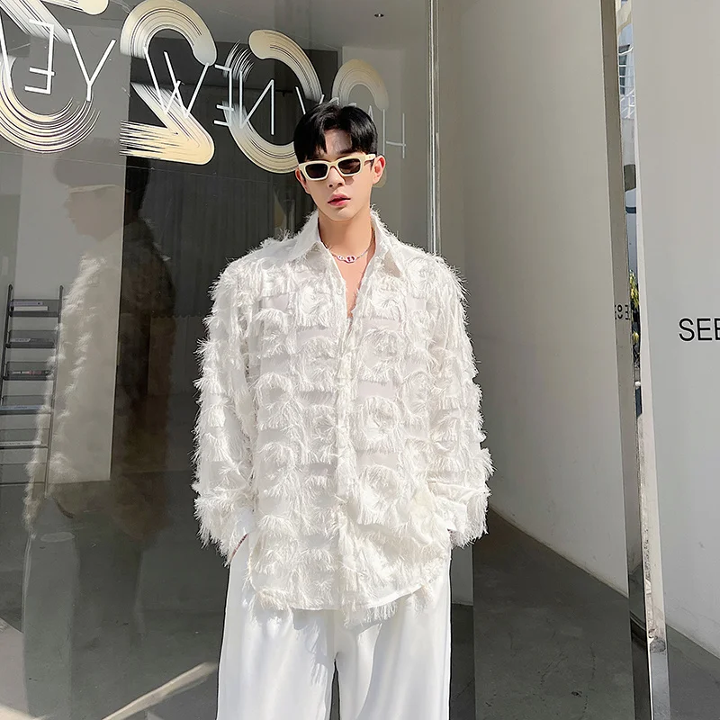NOYMEI Deconstructive Design Cat Eyes Thick Beads Crafted Shirts Men\'s Red Party Personalized Top Korean Style Fashion WA2466