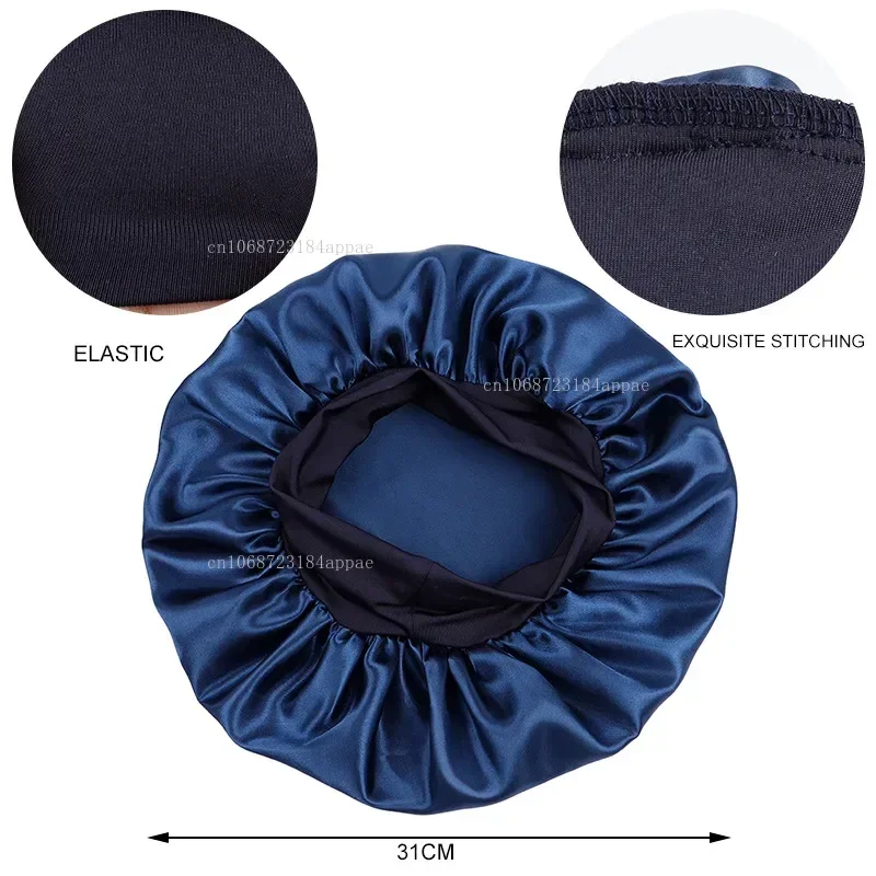 Women's Satin Bonnet Solid Elastic Wide-brimmed Sleeping Hat Unisex Head Wrap Elastic Band Cap Hair Care Night Hat Hair Bonnet Satin Nightcap Sleeping Cap