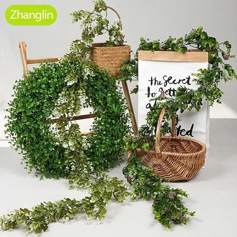 

High Quality 16 Style Home Decor Artificial Ivy Leaf Garland Plants Vine Fake Foliage Flowers Eucalyptus Green Rattan Ivy Wreath