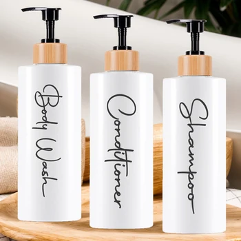 Alternative view of 3pcs Shampoo and Conditioner Dispenser Set Empty Refillable Shower Room Shampoo Bottle Bathroom Soap Pump Bottles with Labels