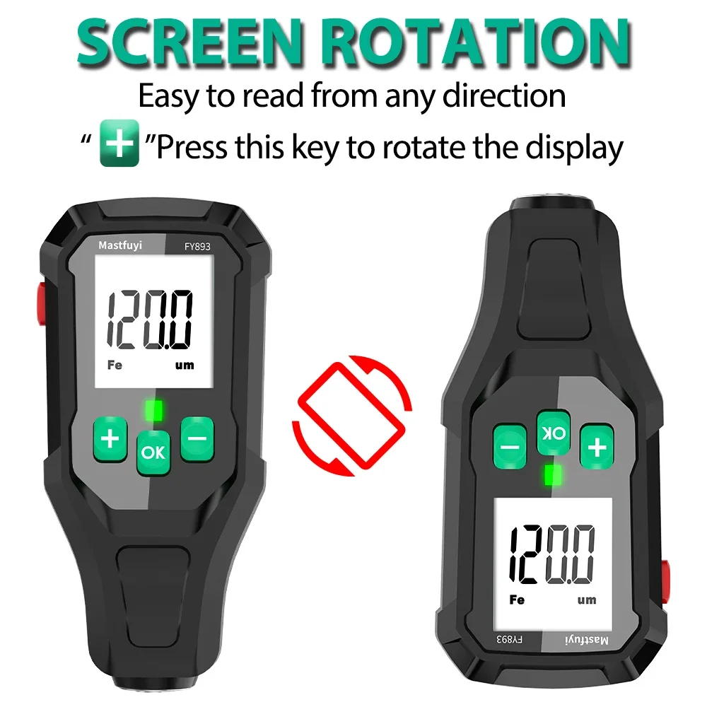 MASTFUYI FY893 Coating Thickness Gauge Digital Thickness Meter Car Paint Surface Tester 0-1350UM Car Paint Film Tester