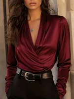 חולצת נשים מודרנית ומקצועית בעיצוב V-Neck מבד סאטן איכותי לסתיו 5