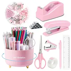 Comprehensive Desktop Office Stationery Set (Pink)