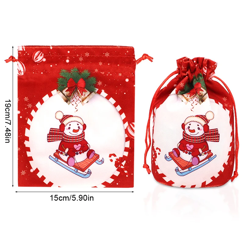 1/5Pcs Christmas Drawstring Gift Bags Santa Snowman Candy Snack Packaging Pouch Bag Christmas Party Decoration New Year Supplies