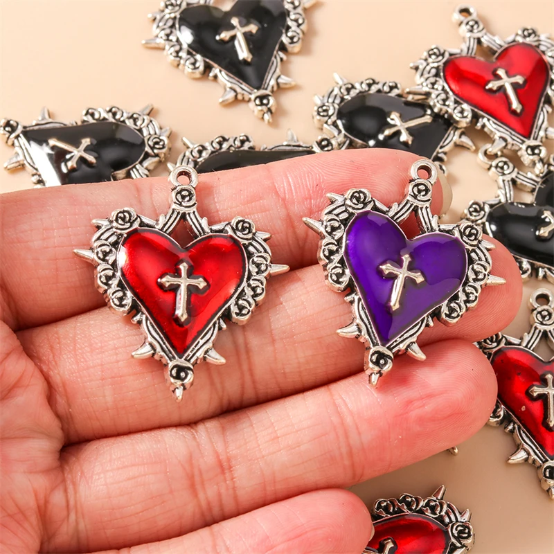 20pcs 30x34mm 귀여운 에나멜 금속 사랑 심장 참 펜던트 목걸이 귀걸이 팔찌 만들기 DIY 공예 보석 액세서리