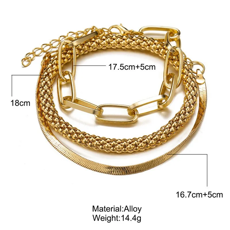 3pcs/set Vintage Creative Snake Bone Chain Bracelet for Women Men Multi-layer Hot-selling Bracelet Sets Party Jewelry Gifts