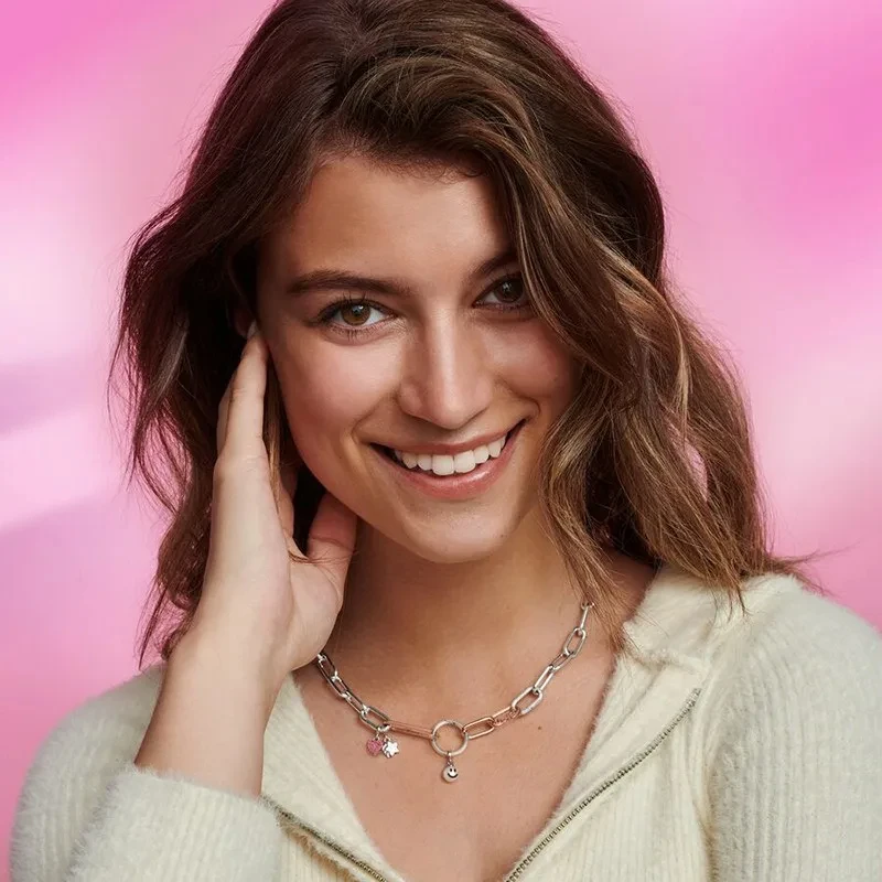 New Women's High Quality 925 Sterling Silver Light Luxury Pearl Logo ME Metal Bead Ring Chain Necklace DIY Fashion Charm Jewelry