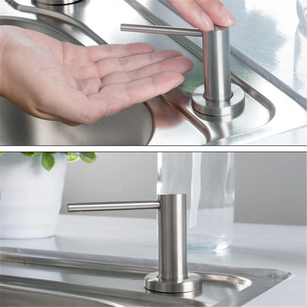 Kitchen Sink Liquid Soap Dispenser Stainless Steel Detergent Dispensers Sink Mount Hand Press Soap Dispenser Pump Head Bathroom
