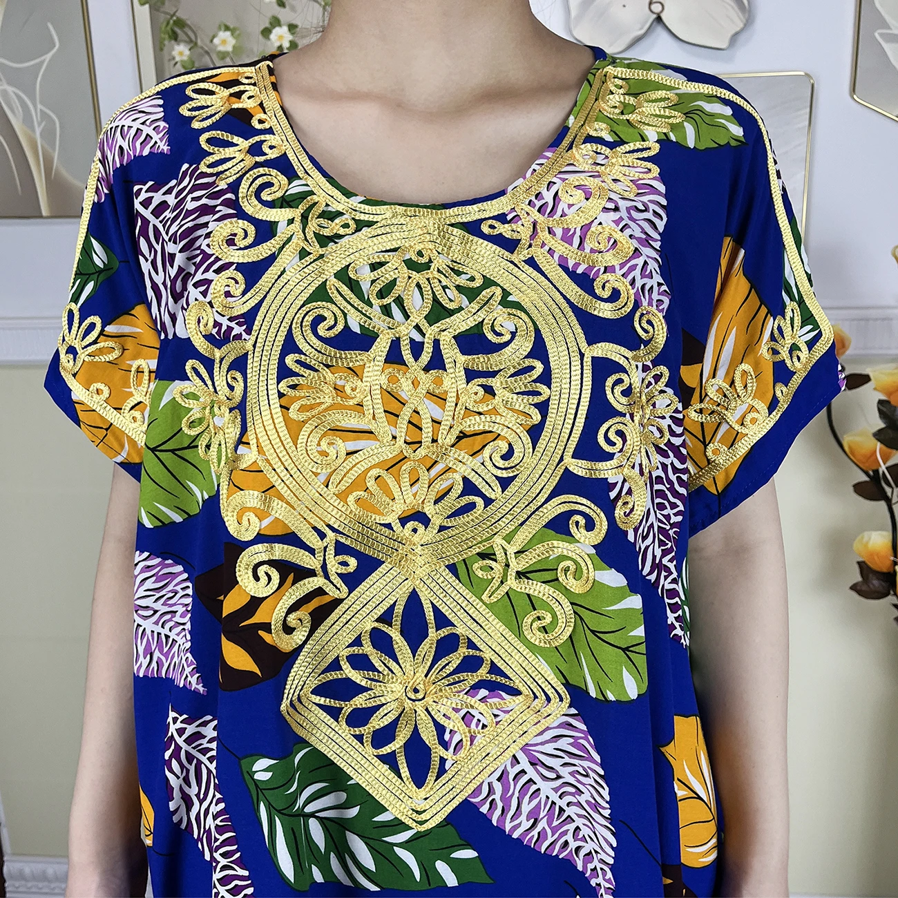 New Summer Muslim Abayas For Women Clothing Cotton Short Sleeve Printed Floral Loose Robe Kaftan African Dashiki Islam Dresses