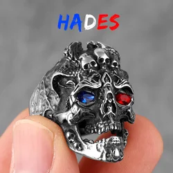 Men's Stainless Steel Skull Ring - Punk Rock Skeleton Design - 8 (R686 - HADES BR)