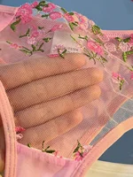 Lingerie Sexy en dentelle transparente pour femmes, sous-vêtements érotiques, ensemble soutien-gorge et culotte, vêtements de nuit, costume brodé Floral 4