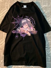 

QWEEK Harajuku Anime Graphic T Shirts Women Japanese Cartoon Print Tshirts Tees Korean Fashion Kpop BF Tops 2022 Summer