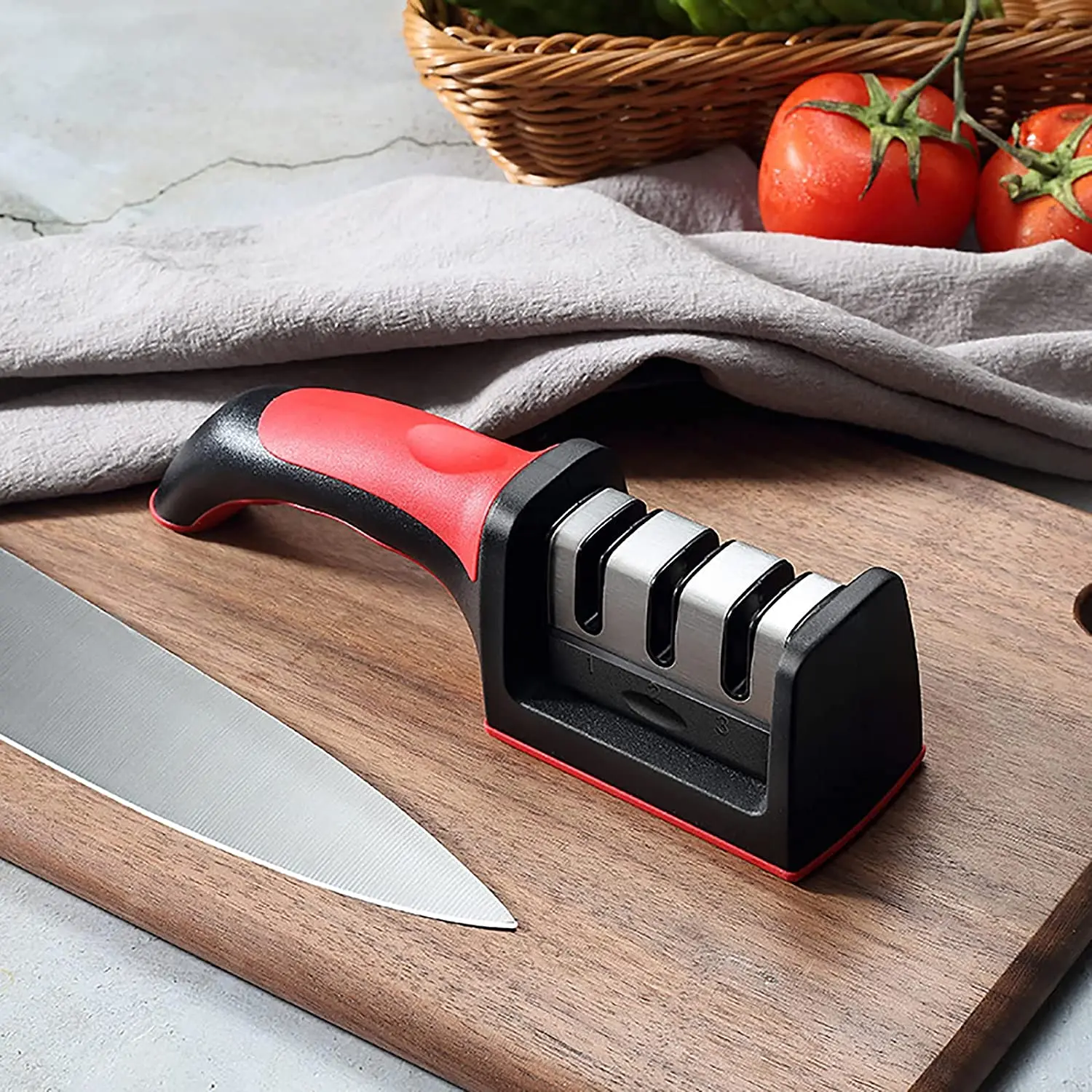 3-Stage Kitchen Knife Sharpener,Professional Knife Sharpening Tool to  Restore Non-Serrated Blades Quickly，Helps Repair, Restore and Polish Blades